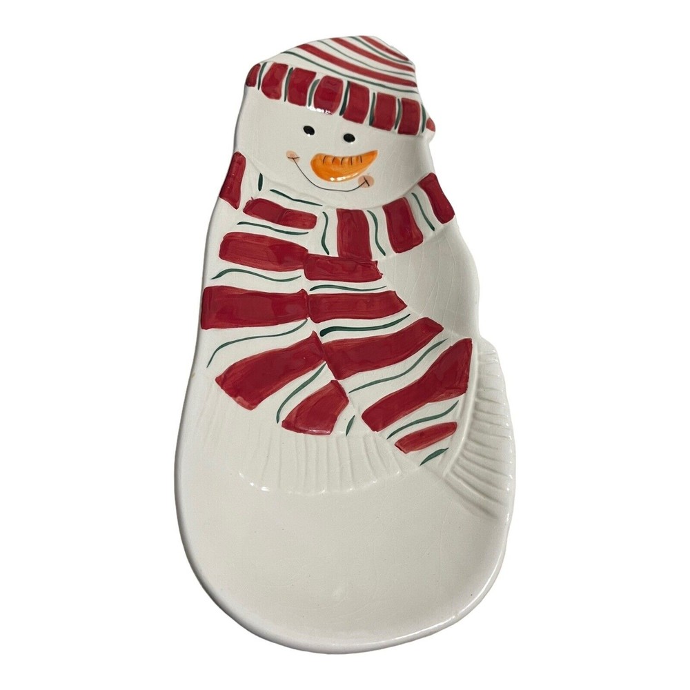ND Exclusive Snowman Red Scarf Design Serving Plate Tray See Crazing READ